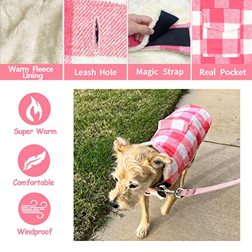 Malier Classic Plaid Fleece Dog Coat - Warm Winter Jacket with Pocket for Small to Large Dogs (Pink, XX-Large) - color: Pink, size: XX-Large