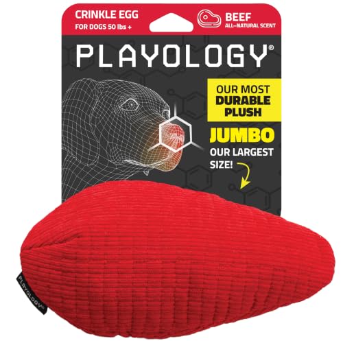 Playology Dog Toys | Plush Toy Crinkle Egg for Large Dogs | Beef Scented Jumbo Plush Chew Toy - size: Jumbo Egg, style: Beef