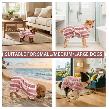 Fast Drying Dog Bathrobe, Super Absorbent Stripes Dogs Towel, Adjustable Warm Keeping Pet Puppy Bath Supplies (Red, S) - color: Red, size: S