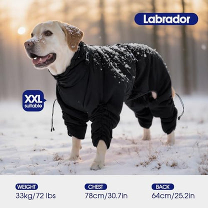 FUAMEY Full Body Dog Coat,Warm Dog Fleece Jackets with Harness Built in Windproof Dogs Snowsuit Zip up Pet Four Legged Pets Jumpsuit Winter Outfit Cold Weather Coats for Extra Large Dogs Black XXXL - color: Black, size: XXX-Large