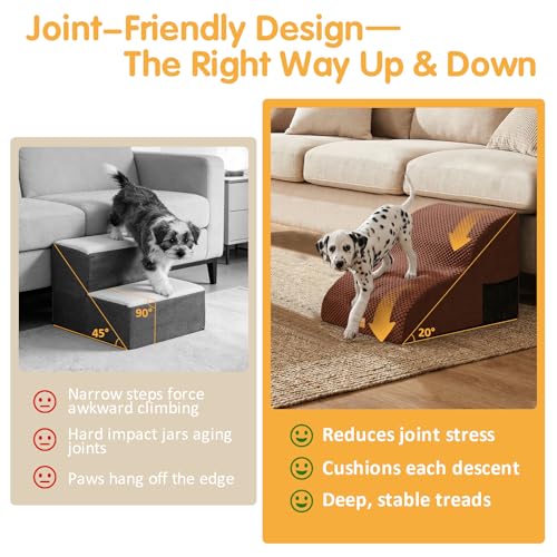 Topmart High Density Extended Foam Dog Ramp&Steps 2 Tiers,11.8" High,Non-Slip Dog Stairs,Soft Foam Pet Ladder with Removable Cover,Best for Injured,Older Cats,Pets with Joint Pain - color: Brown, size: 21.7*15.7*11.8