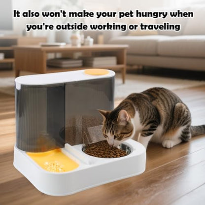 2 in 1 Automatic Cat Feeder and Water Dispenser Combo,All-in-One Dog Food and Water Dispenser Set with Stainless Steel Food Bowl Detachable Gravity Feeder for Cat Kitten Small Dog(Yellow) - color: 【Yellow】