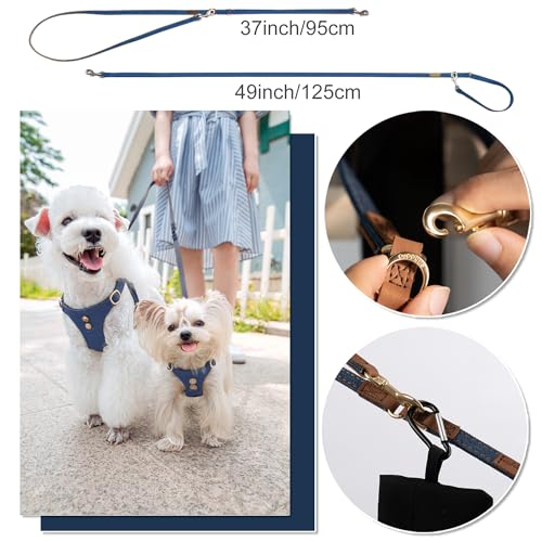 No Pull xs Dog Harness with Multifunction Dog Leash,Soft Adjustable No Choke Escape Proof Pet Harness Vest,Denim Blue,XXS - color: Button-Denim Blue, size: XXS