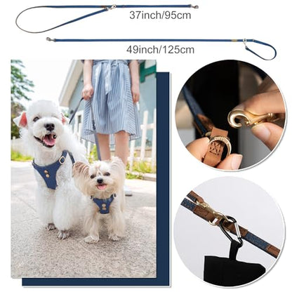 No Pull xs Dog Harness with Multifunction Dog Leash,Soft Adjustable No Choke Escape Proof Pet Harness Vest,Denim Blue,XXS - color: Button-Denim Blue, size: XXS