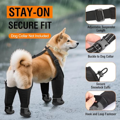 Dog Suspender Boots, Waterproof Dog Rain Boots, Puppy Snow Shoes for Winter, Anti Dirt Pants with Shoes, Adjustable Suspender Pants for Outdoor Walking & Paw Protectors - size: 1