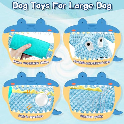 WOWBALA Interactive Tug of War Dog Toys for Small to Large Breeds-Squeaky Plush Puppy Toys with Crinkle Paper, Stuffed Chew Dog Toys to Keep Them Busy, Training Reward Gift (Blue) - color: Blue