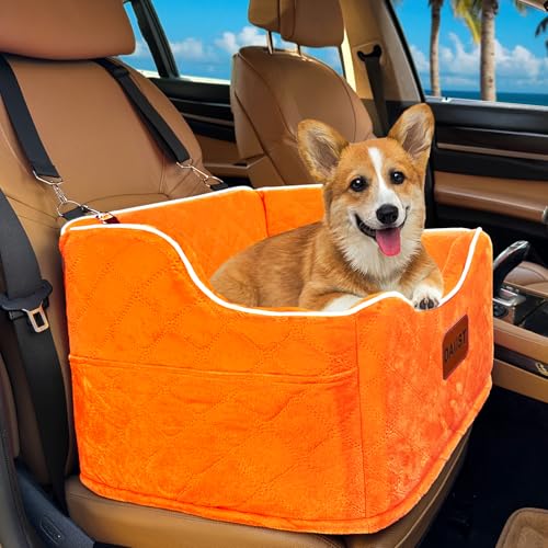 Dog Car Seat for Small Medium Dogs, Detachable Washable Dogs Booster Seat Under 35lbs, Elevated Dog Car Bed with Storage Pockets (Orange, One Size) - color: Orange