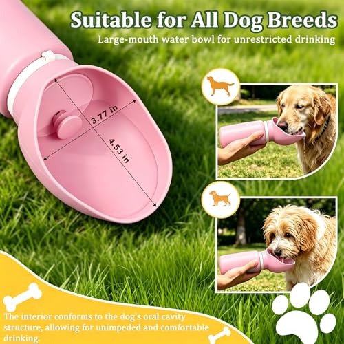 2 in 1 Foldable Dog Water Bottle, Leakproof Portable Pet Dispenser, Water Bottle Dog Bowl, Collapsible Food Grade Silicone Puppy Bottles, Lightweight Foldable for Travel Walking Caming (Pink) - color: Pink