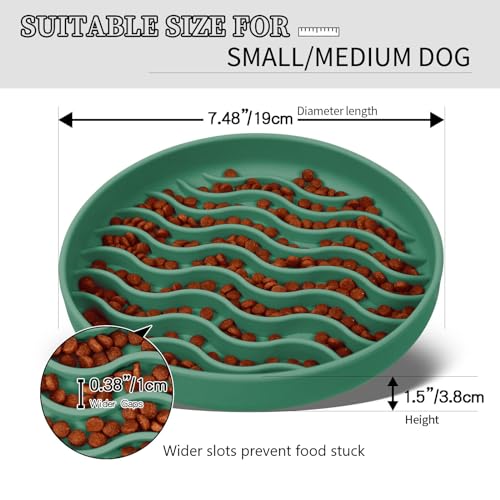 Slow Feeder Dog Bowls, Silicone Food Bowl Anti-Gulping, Pets Puppy Slow Feeder with Suction Cups, Dishwasher Microwave Safe for All Small Medium Dogs, Wave Design Green - color: green