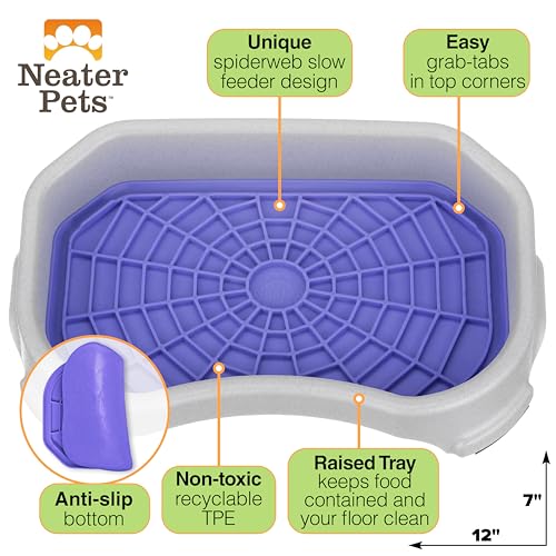 Neater Pets Neat-LIK Dog Lick Mat w/Mess-Proof Tray, Lick Mat for Dogs, Cats, Puppy, Reduces Anxiety & Boredom, Peanut Butter Slow Feeder, Interactive Treat Licking Pad (Purple/Vanilla Bean) - color: Purple Mat w/ Vanilla Bean Tray