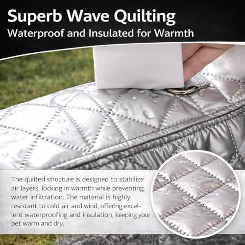 Dog Snowsuit with Attached Boots, Waterproof Insulated Quilted Full Body Suit, Reflective Outdoor Walking Snow Outfit for Small Medium Dogs Cold Weather (Silver, S) - size: S