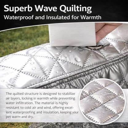 Dog Snowsuit with Attached Boots, Waterproof Insulated Quilted Full Body Suit, Reflective Outdoor Walking Snow Outfit for Small Medium Dogs Cold Weather (Silver, XL) - size: XL