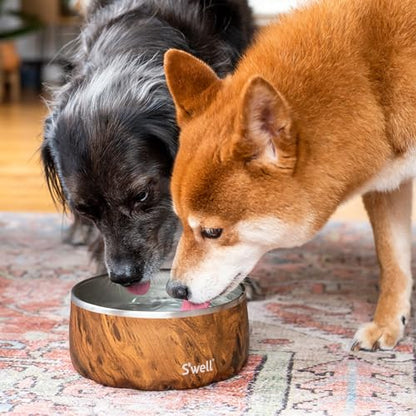 S'well Stainless Steel Pet Bowl, 32oz, Teakwood, for Small to Medium Size Dogs, Mess Free Design with Non Slip Rubber Bottom, Dishwasher Safe, BPA Free - color: Teakwood, size: 32 oz