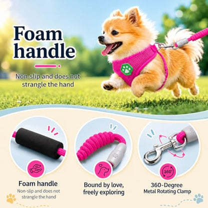Dog Harness Small Sized and Leash Set, Step in Soft Light Puppy Vest, Breathable Mesh Pet Harness, Adjustable Pet Puppy Harness, Easy Walk Dog Harness, M: Chest 11.8-17.7" - color: Pink, size: M: Chest 11.8-17.7" Leash 3.8 FT