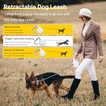 10Ft Auto-Brake Retractable Dog Leash for Small Medium Dogs Light Weight 360° Tangle-Free Strong Nylon Tape and Ergonomic Anti-Slip Soft Handle One-Handed Brake - size: 10 Ft Auto-Brake Retractable Dog Leash