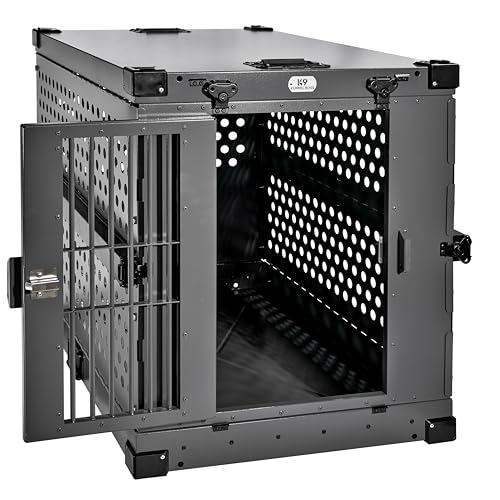 K9 Kennel Boss Aluminum Collapsible Dog Crate, Heavy Duty Folding Kennel - Large (Gray) - color: Gray, size: 41.6"L x 29.7"W x 33.9"H