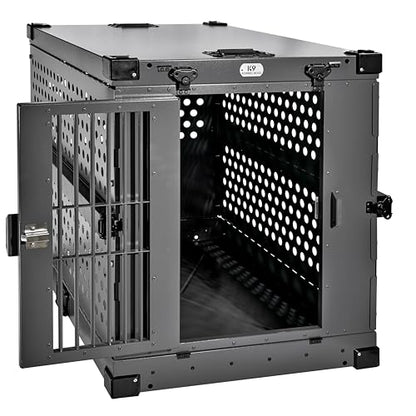 K9 Kennel Boss Aluminum Collapsible Dog Crate, Heavy Duty Folding Kennel - Large (Gray) - color: Gray, size: 41.6"L x 29.7"W x 33.9"H