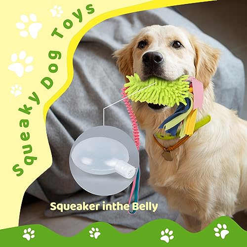 wodoca Dog Tug Toys - Aggressive Chewer Rope Toy with Strong Squeak, Ideal for Large Dogs, Training, and Play - color: Green Chenille, Pink Webbing