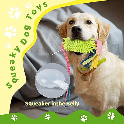 wodoca Dog Tug Toys - Aggressive Chewer Rope Toy with Strong Squeak, Ideal for Large Dogs, Training, and Play - color: Green Chenille, Pink Webbing