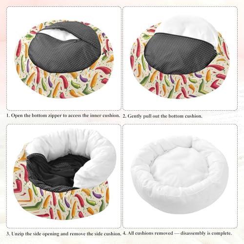 Pet Bed Chilli Pepper Lovely Dots Cat Snuggler Soft Winter Cushion, Cozy Round Bolster Nest for Indoor Kittens & Small Pets 15" - size: X-Small