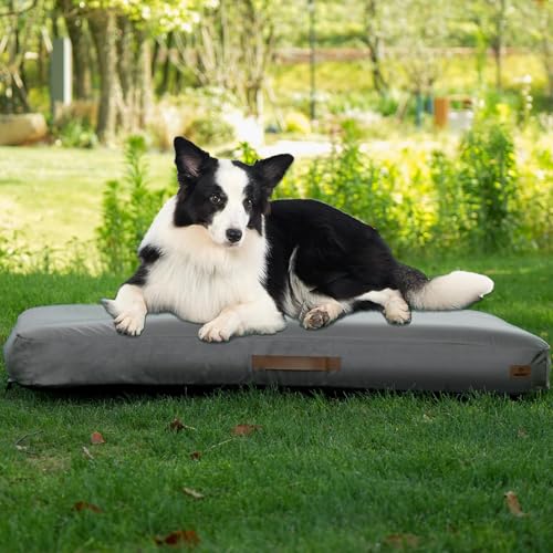 ABCPET Outdoor Inflatable Dog Bed for Medium Dogs, Winter Outdoor Travel Dogs Met with Removeable Cover, Inflated Dog Bed Waterproof Summer Pet Mat with Anti-Slip Bottom, Rock Grey, 41x28 inch - color: Rock Grey, size: XLC-41.0"L x 28.0"W