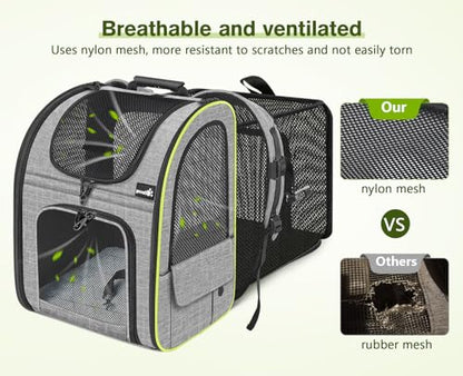 pecute Cat Backpack Carrier Expandable, Cat Backpack with Curtain - color: Grey with Shade Cover, size: 12.6"L x 10.2"W x 16.5"H