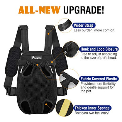 Pawaboo Pet Carrier Backpack, Adjustable Pet Front Cat Dog Carrier Backpack Travel Bag, Legs Out, Easy-Fit for Traveling Hiking Camping for Small Medium Dogs Cats Puppies 13-16lbs, Extra Large, Black - color: A-Black, style: Extra Large (Pack of 1)