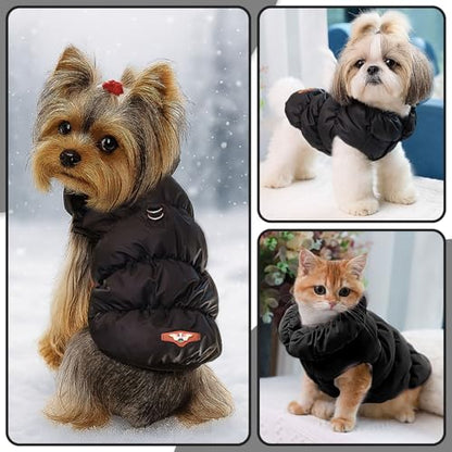 ABRRLO Winter Warm Dog Jacket for Small Medium Dogs Cat Cold Weather Coats with Harness Paded Dogs Fleece Vest Waterproof Windproof Dog Snow Jacket Pet Puppy Clothes (Black,M) - color: Black, size: Medium