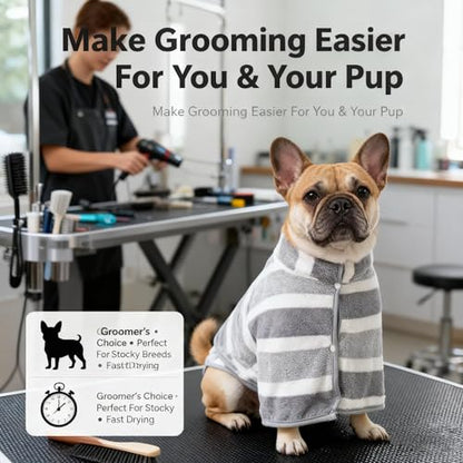 S Size Super Absorbent Dog Bathrobe, Quick-Dry Microfiber Dog Bath Towel for Small Dogs 10-18 lbs, Adjustable Post-Bath Drying Robe with Chest 23.6", Grey - size: S