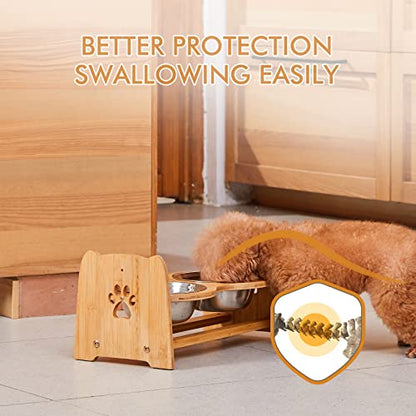 X-ZONE PET Elevated Dog Bowls for Cats and Dogs, Adjustable Bamboo Raised Dog Bowls for Medium Dog, Food and Water Set Stand Feeder with 2 Stainless Steel Bowls and Anti Slip Feet (Height 4.7" to 7") - size: M- Height 4.7" up to 7"