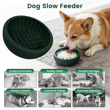 Dog Slow Feeder Licking Bowl,Anxiety Relief Treat Dispenser, Non-Slip Anti-chocking Pet Dish, Interactive Puzzle Toy for Small Medium Breed,Freezable BPA Free Silicone Dishwasher Safe - color: green, size: S