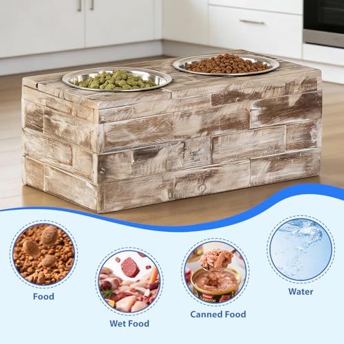 Huntley Equestrian Pet Elevated Dog and Cat Double Bowl Feeder Stainless Steel Bowls (Berjen, Large), Tan, Model:02141 - size: Large