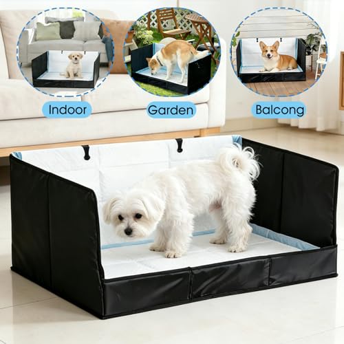 Dog Litter Box with High Walls, Pee Pad Holder | Foldable, No Assembly, Waterproof, Seamless, Portable for Travel - size: Small