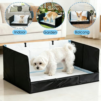 Dog Litter Box with High Walls, Pee Pad Holder | Foldable, No Assembly, Waterproof, Seamless, Portable for Travel - size: Small