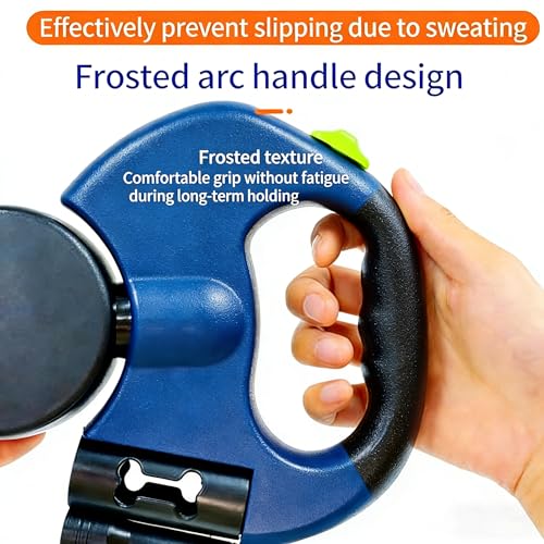 Dual Retractable Dog Leash, Bring A Flashlight and A Stool Bag Holder， 360° Tangle-Free Pet Walker， for 2 Dogs One-Hand Brake for Small Medium Pets(Blue) - color: Blue