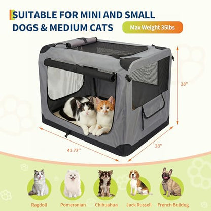 42 Inch Soft Dog Crate Collapsible 3-Door Travel Kennel for Large Dogs Indoor Outdoor Car Use, with Portable Fleece Bed, Side Pocket & Safety Zippers - size: XXL 42x28x28''