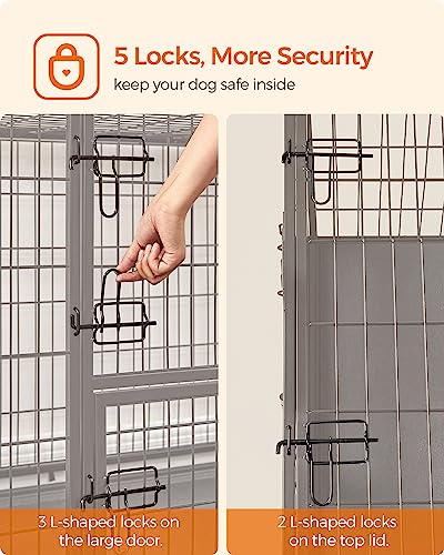 Feandrea 42.1 Inch Heavy Duty Dog Crate, Metal Escape Proof Kennel with Double Doors and Convenient Feeding Door, Removable Tray, Easy to Clean, XL Pet Crate for Large and Medium Dogs, Black - size: 42.1"L x 27.6"W x 29.5"H