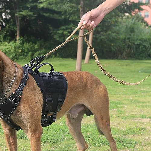 ICEFANG Tactical Dog Leash,K9 Training Walking Bungee Lead with 2 Control Handle,Heavy Duty Quick Release Metal Clasp,Hands Free D-Ring for Medium Large Dogs (6ft,Reflective Brown) - color: Reflective Brown, size: 6 FT