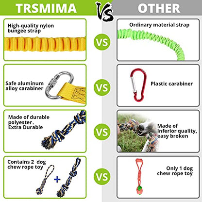 Dog Hanging Bungee Tug Toy: Interactive Tether Tug-of-War for Pitbull Small to Large Dogs to Exercise and Fun Solo Play - Durable Retractable Tugger Dog Rope Toy with 2 Chew Rope Toys - size: X-Large-Yellow-for Single Dog