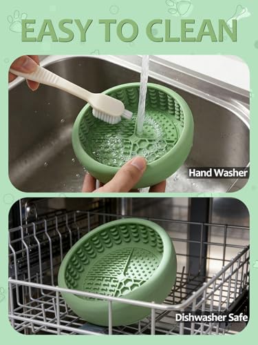 Dog Lick Bowl for Large Dogs, Lick Mat, Slow Feeder Lick Bowl with Brush and Scraper,Strong Suction, Freeze Licking Bowl for Anxiety Relief, Enrichment & Distraction, Dishwasher Safe 7.6 * 3.5 inch - color: Green