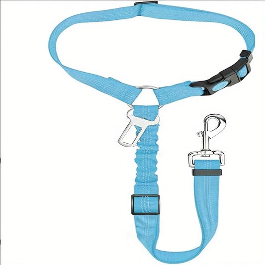 Dog Seat Belt, Adjustable Dog Safety Belt Leash, 2 in 1 Latch Bar Attachment Dog Car Seatbelt with Elastic Nylon Bungee Buffer Reflective Connect to Dog Harness（43in*0.98in） (Blue) - color: Blue