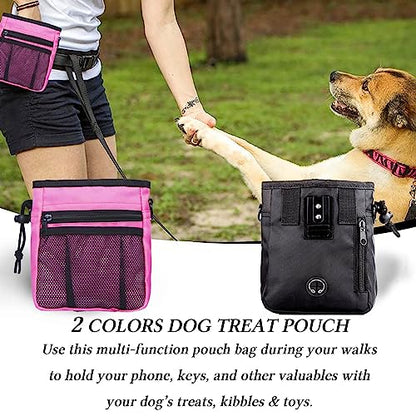 STMK Dog Treat Pouch Dog Clicker Training Kit, Dog Training Treat Pouch Dog Clicker for Training, 3 Ways to Wear Easily Carries Treat Pouches for Pet Training (Black and Pink) - color: Black and Pink