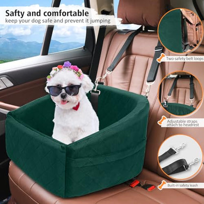 NEEZUKAR Dog Car Seat for Small Medium Dogs,Detachable Washable Dog Booster Seat Under 30lbs, Pet Car Seats Travel Bed with Storage Pockets and Safety Belt(Green) - color: Green