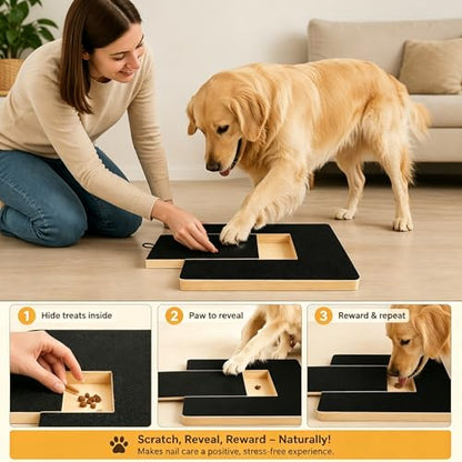 Dog Nail Scratch Board with Treat Drawer, Solid Wood Dog Scratch Pad, Stress-Free Nail File Board Alternative to Clippers & Grinders, with 2 Replaceable Sandpapers for Small Medium Large Dogs - size: 2 Repl Sandpaper
