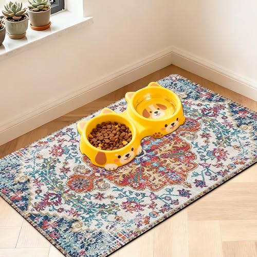 Pet Feeding Mat for Floors Cat Food Mat Waterproof Dog Food Mat and Water Absorbent Quick Dry Non Slip Mat for Cat Bowls - color: Boho-2, size: 20"L x 12"W