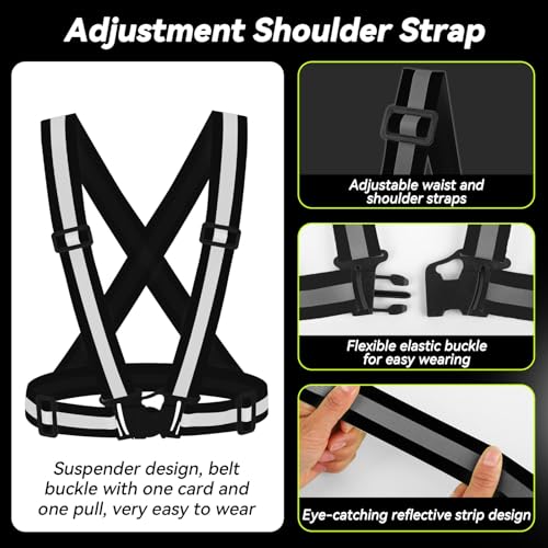 Reflective Vest Running Gear,High Visibility Adjustable Safety Vest for Outdoor Motorcycle,Dog Walking,Night Running,Hiking - color: Black X3