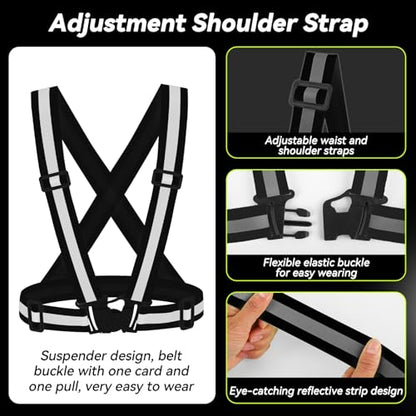 Reflective Vest Running Gear,High Visibility Adjustable Safety Vest for Outdoor Motorcycle,Dog Walking,Night Running,Hiking - color: Black X3