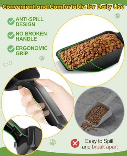 2 Pack Dog Food Scoop with 1 Cup and 2 Cup Capacity, Plastic Pet Food Measuring Scoops with Clear Measurement Lines for Dogs, Cats & More,Dishwasher safe (Black) - color: Black
