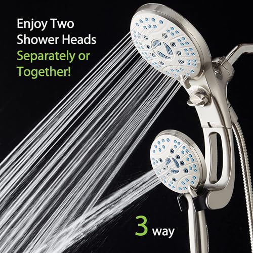 Hotel Spa AquaCare for California As-Seen-On-TV High Pressure Handheld Rain 50-mode 3-way Shower Head Combo with Adjustable Arm, Anti-clog Jets, Tub & Pet Power Wash, 6 ft. Hose, Nickel Finish - color: Satin Nickel, style: 1.8 Gallons Per Minute