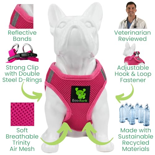 EcoBark Pink XXXS Dog Harness, Soft Mesh No Pull Mini Body Halter for Toy Breeds up to 10in, Escape Proof, Recycled Straps, Adjustable, Teacup Dog Harness Vest Under 5lbs - color: Pink, size: XXXS- 2 to 3 lbs- Chest up to 10 in (Pack of 1)